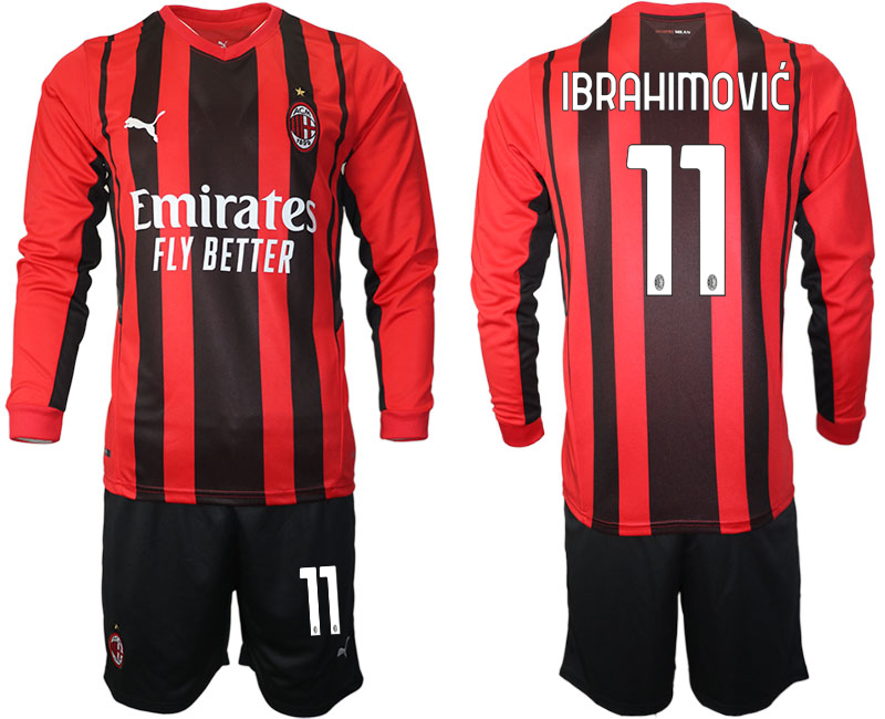 Cheap Men 2021-2022 Club Ac Milan home red Long Sleeve 11 Soccer Jersey
